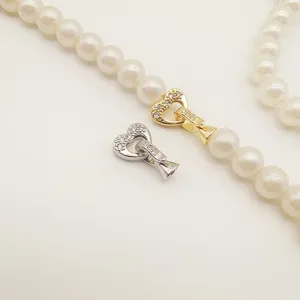 Pearl necklace bracelet clasp 18k gold plated copper heart zircon jewelry accessory detail