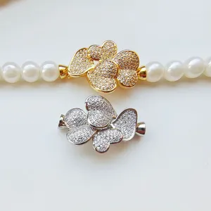 DIY pearl necklace clasp multi-heart paved zircon jewelry findings shiny connector buckle for sweater chain