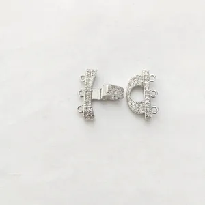 Micro-pave zircon triple row clasp detail shot for DIY pearl bracelets and necklaces.