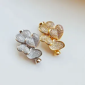 DIY heart zircon necklace clasp jewelry finding, dual color sparkling connector for crafts.