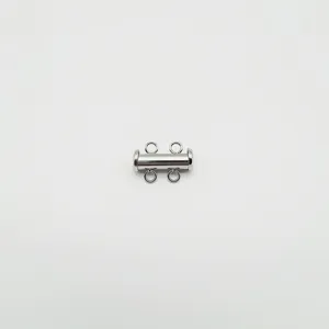 Stainless steel multi strand tube clasp detail shot for DIY pearl necklace making.