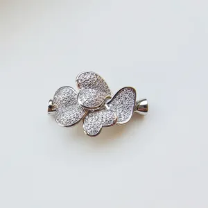 Dazzling rhinestone paved heart flower DIY jewelry clasp for pearl necklace sweater chain connector