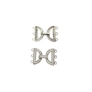 3-Row Cubic Zirconia Pearl Necklace Clasp DIY Jewelry Finding Bracelet Connector Buckle