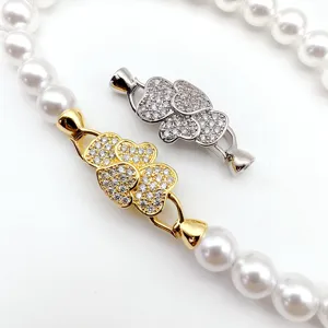 DIY pearl necklace clasp zircon paved multi heart connector jewelry making findings