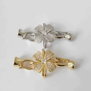 DIY four leaf clover necklace clasp zircon jewelry findings 925 silver clasp findings
