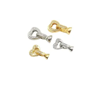 Heart Shaped Zircon Pearl Clasp DIY Necklace Bracelet Copper Gold Silver Jewelry Findings