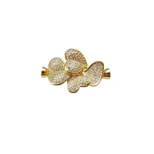Gold plated zircon pave four leaf clover jewelry clasp DIY pearl necklace connector finding