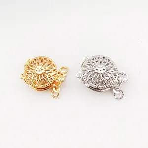 Gold and silver hollow sunflower clasps for pearl necklaces and DIY jewelry making accessories.