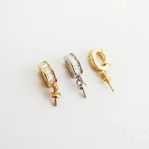 DIY copper plated gold silver zirconia pendant bail connector for pearl necklace jewelry making