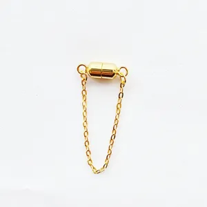 14k gold plated magnetic jewelry clasp with safety chain for bracelet necklace making DIY crafts