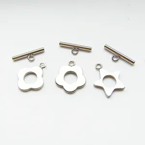 Stainless steel DIY jewelry OT clasp set, flower and star shaped toggle fasteners for necklaces.