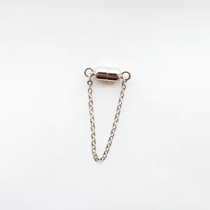 Silver magnetic clasp with safety chain for DIY necklace bracelet jewelry making.