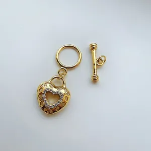 Моda Micro Set Strass Heart OT Clasp DIY Pearl Necklace Bracelet Connector Jewelry Findings Metal Accessories