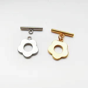Stainless steel flower OT clasp detail view, smooth metal finish for DIY jewelry making accessories.