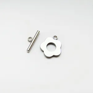 Stainless steel flower OT clasp detail view, perfect for DIY jewelry making and necklace ends.