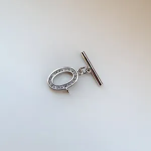 Silver metal OT clasp with rhinestones, jewelry making connecting charm for necklace or bracelet.