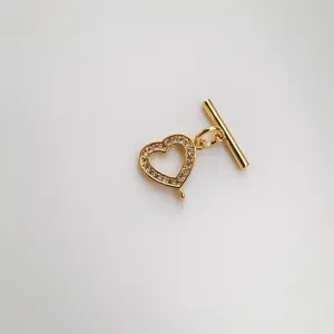 Gold plated heart shaped rhinestone OT toggle clasp jewelry making accessory detail