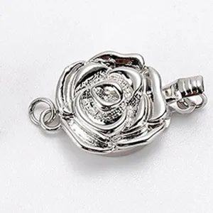Silver rose flower jewelry clasp for pearl necklaces and bracelets, durable metal ending accessory.