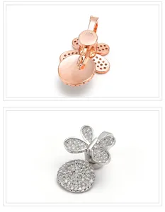Micro-pave four-leaf clover magnetic necklace clasp DIY jewelry accessory for women.