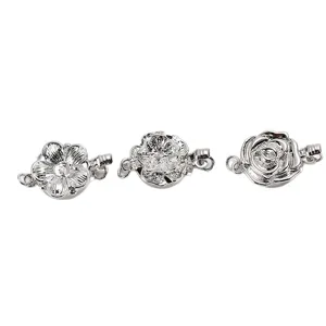 Silver flower necklace clasp jewelry findings for pearl bracelets and handmade jewelry.