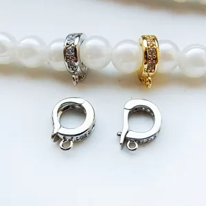 Micro-pave D universal clasp connector detail for pearl necklace DIY jewelry making accessories