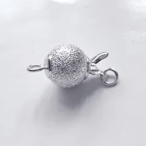 Silver matte spherical clasp detail view for DIY pearl necklaces, bracelets and jewelry making.