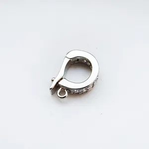 Paved zirconia D-shape universal clasp connector for pearl necklaces and DIY jewelry making.