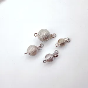 Silver spherical ball clasps, matte glitter texture DIY jewelry findings for necklaces.