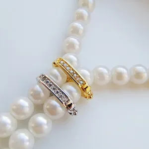 Micro-pave cubic zirconia universal clasp detail for DIY pearl necklace jewelry making
