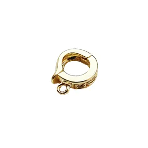 Gold plated micro pave charm clasp diy jewelry connector for necklace and sweater chain