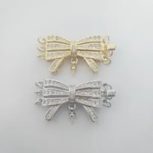 DIY multi strand necklace clasp gold silver bow micro pave zircon jewelry findings component connector