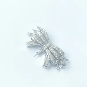 Multi-strand pearl necklace clasp bow connector micro pavé zirconia DIY jewelry accessory details