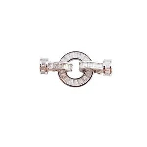 DIY round baguette cubic zirconia necklace clasp, elegant metal double end jewelry connector.