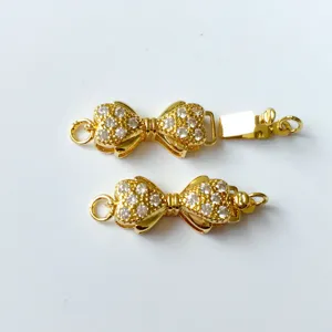 Gold plated bow rhinestone necklace clasp DIY jewelry accessory connector buckle parts