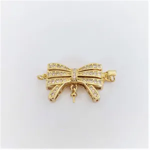 DIY gold plated micro pave cubic zirconia bow necklace clasp jewelry connector buckle