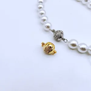 Rhinestone pearl necklace clasp spherical plug-in bar gold-plated DIY jewelry accessory detail view