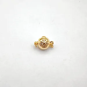 Gold plated spherical clover rhinestone jewelry clasp connector for DIY necklace.