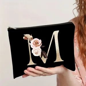 Bolsa de Maquillaje de Lona Minimalista Bolsita de Maquillaje de Viaje Portátil con Cremallera Organizador de Artículos Varios Monedero para Mujeres Uso Diario