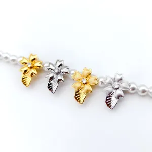 DIY brushed flower leaf necklace clasp copper gold plated jewelry pearl accessory
