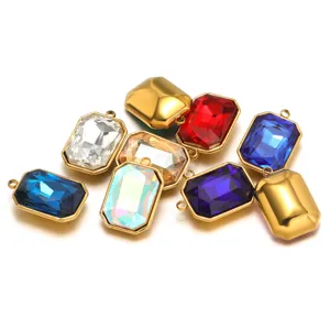 Assorted multicolor stainless steel rectangular crystal charms for DIY necklace making
