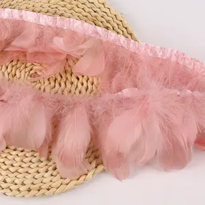 Ruban de Garniture en Plume d'Oie Naturelle Fait Main Artisanat DIY Couture de Vêtement Accessoires de Décoration Rose Poudré
