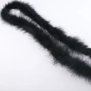 Black turkey feather boa detail shot, perfect for craft decor, party costume, and festive trim.