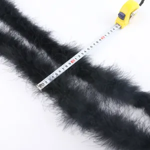 Black turkey feather boa strip detail, fluffy trim for holiday party dress sewing and DIY crafts.