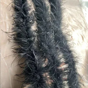Nahaufnahme einer schwarzen Straußenfeder-Boa, flauschige Textur für Bekleidungsdekoration.