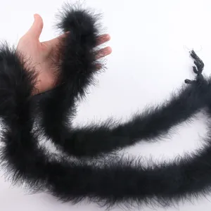 Close-up detail view of black feather boa, soft turkey feathers for costume and craft use.