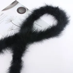 Black feather boa strip for Christmas decoration party costume craft apparel accessory display.