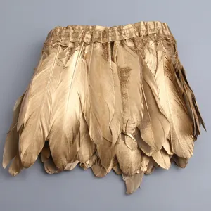 Gold goose feather trim ribbon fringe fabric tape for DIY clothing accessories home decor 2m
