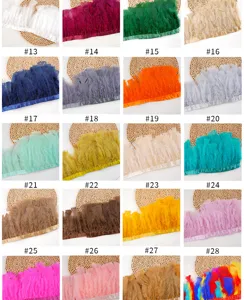 Turkey feather trim detail showcasing multiple vibrant color options for craft and costume design.