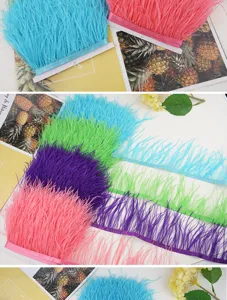 Ostrich feather fringe trim 10-13cm fluffy feather ribbon for clothing sewing craft decoration.