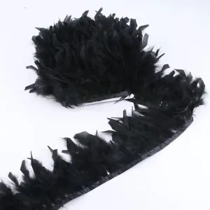 Ruban de garniture de plumes de dinde noire pour couture artisanale DIY decoration vetement
